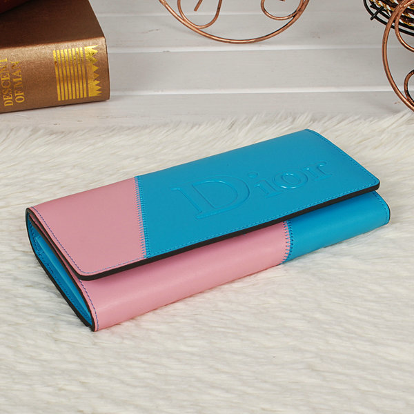 dior bi-fold wallet calfskin 119 blue&pink - Click Image to Close